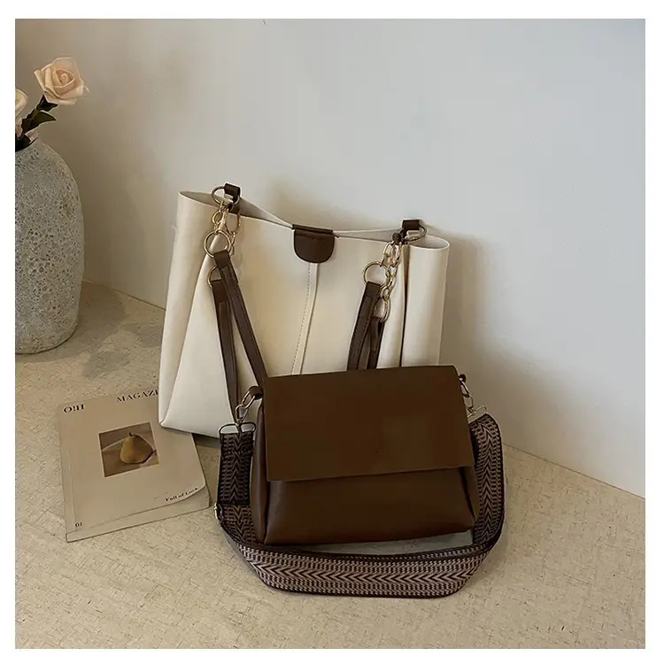 Two-Piece Black Leather Shoulder Tote & Crossbody Bag Set — feature 30