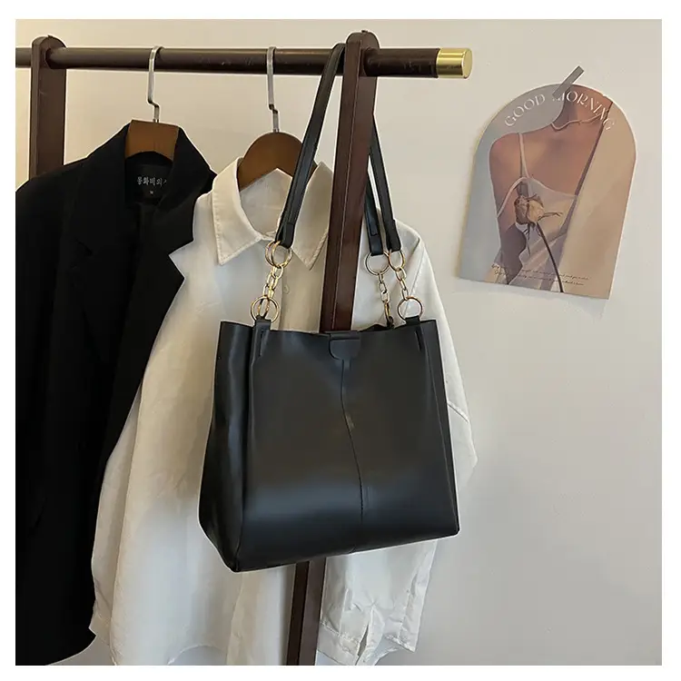 Two-Piece Black Leather Shoulder Tote & Crossbody Bag Set — feature 35