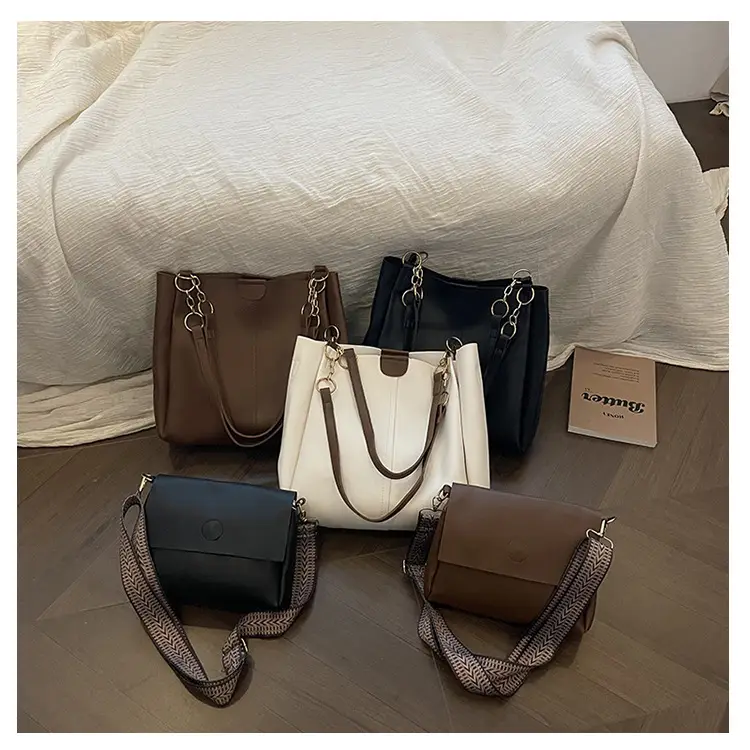 Two-Piece Black Leather Shoulder Tote & Crossbody Bag Set — feature 36