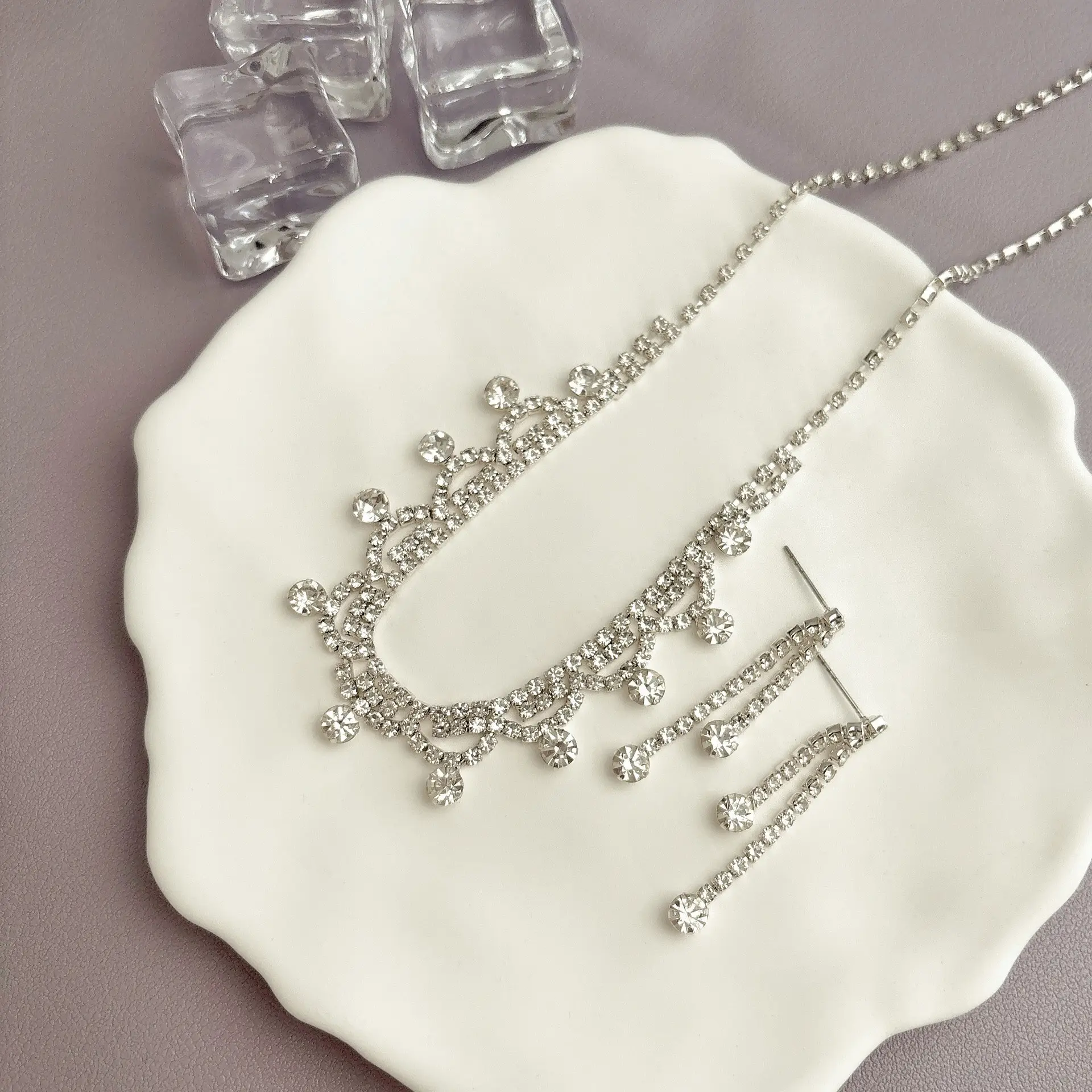 Full Diamond Claw Chain Necklace Set for Women - Image 40