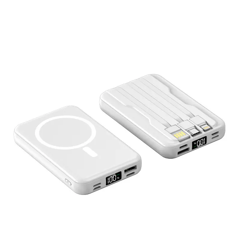 3C Certified Magsafe Magnetic Power Bank 10000 Mah with Built-In Cable Wireless Charging Mobile Power Supply Digital Display Fast Charging