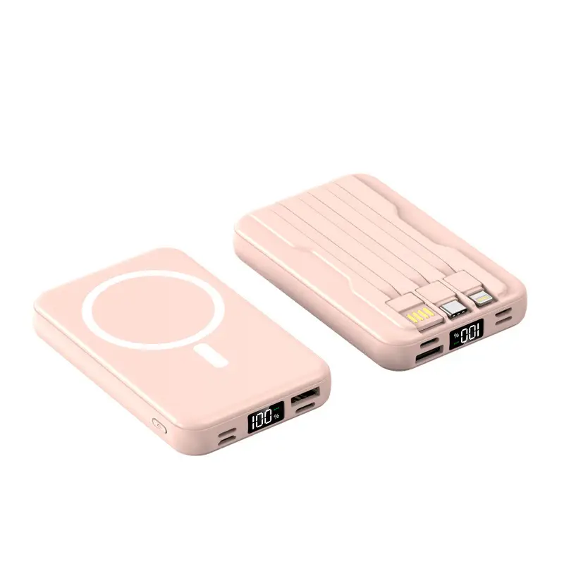 3C Certified Magsafe Magnetic Power Bank 10000 Mah with Built-In Cable Wireless Charging Mobile Power Supply Digital Display Fast Charging