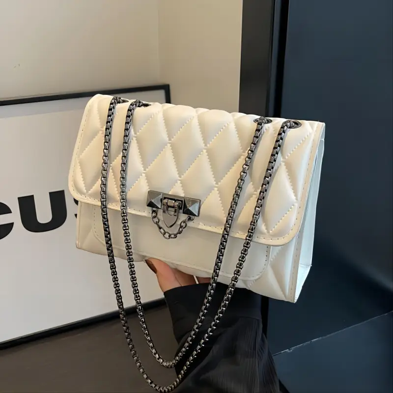 Black Rhombic Chain Crossbody Bag for Women