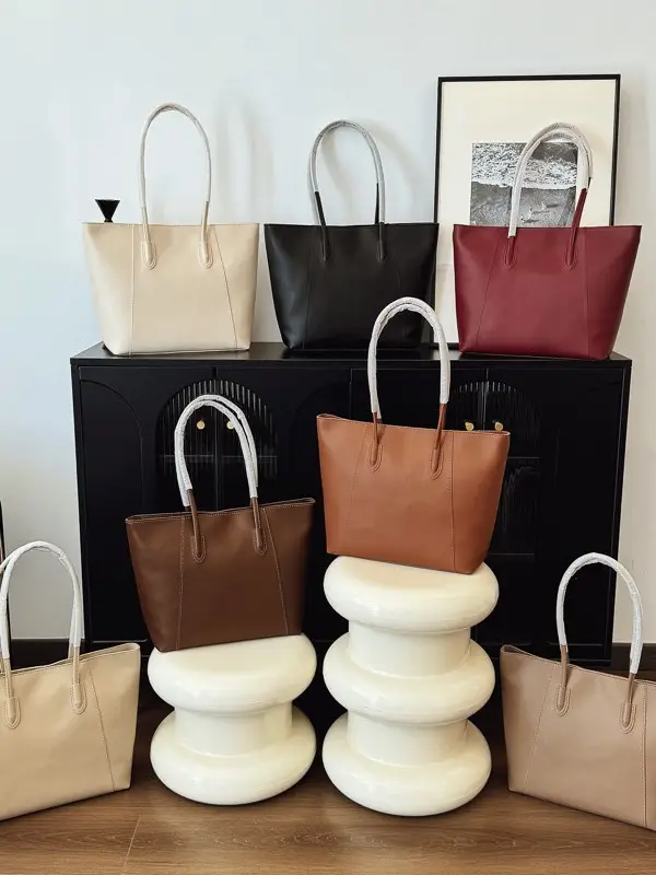 Women Brown Leather Shoulder Tote Bag Large Capacity