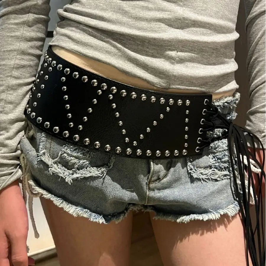 Black Rivet Punk Wide Belt with Rhinestone & Bow