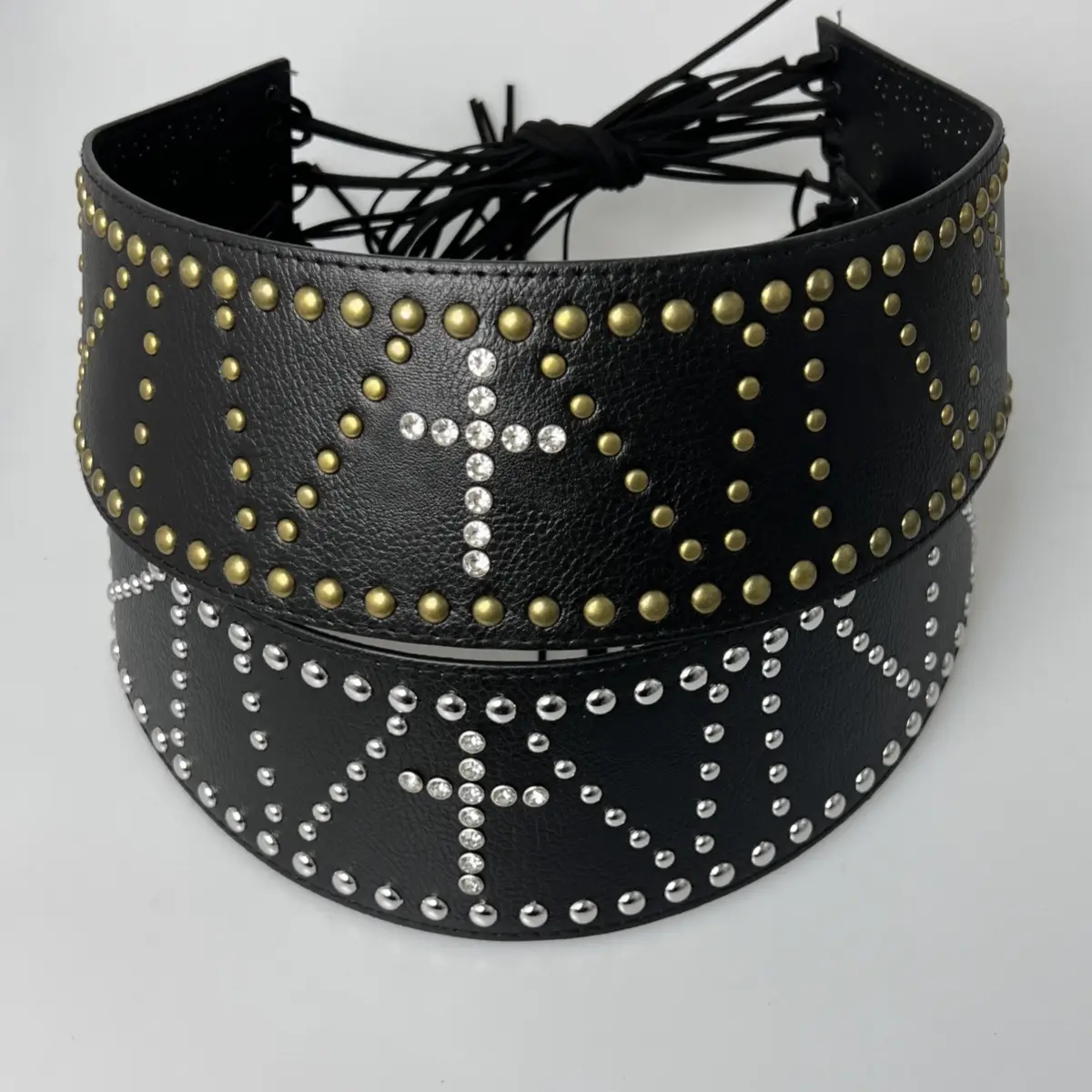 Black Rivet Punk Wide Belt with Rhinestone & Bow