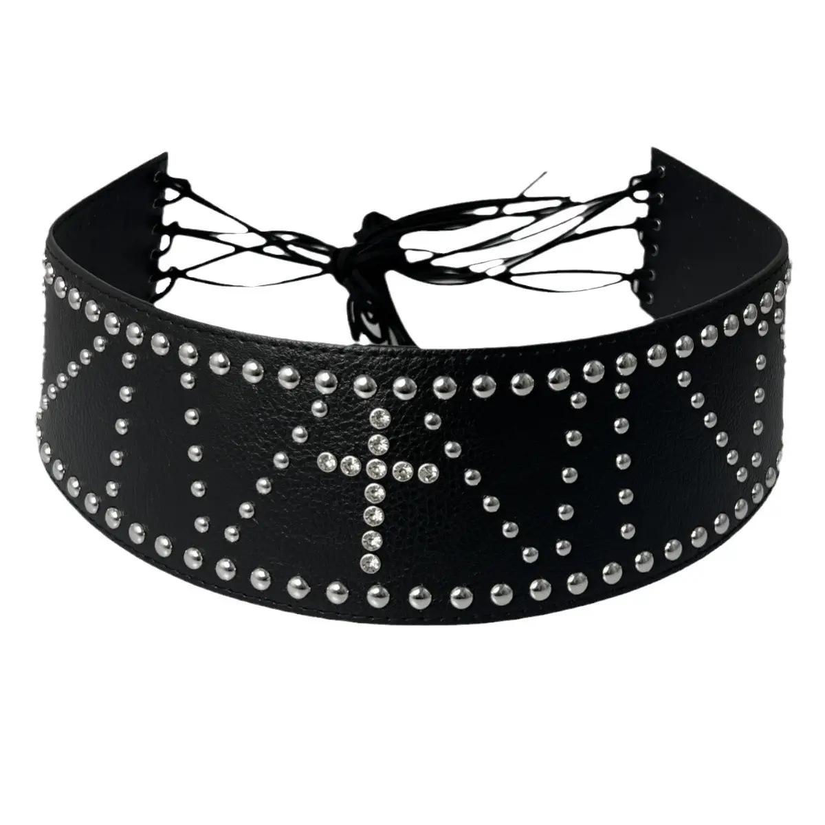 Black Rivet Punk Wide Belt with Rhinestone & Bow