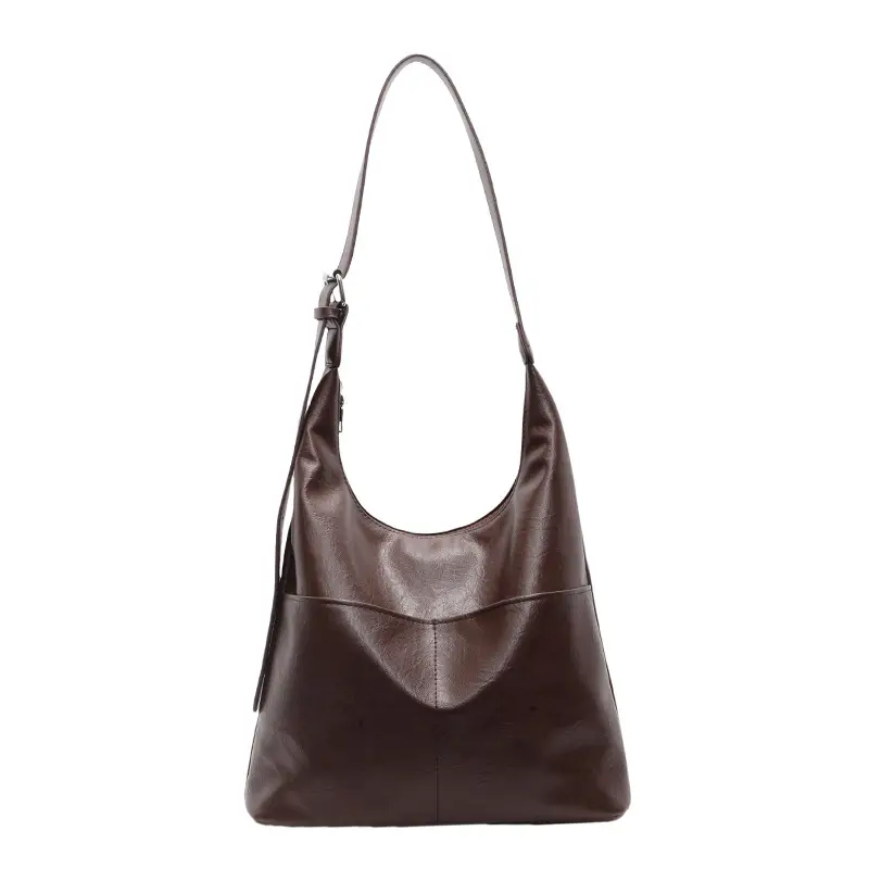 Women's Large Capacity Shoulder Bag Brown Leather - Image 9