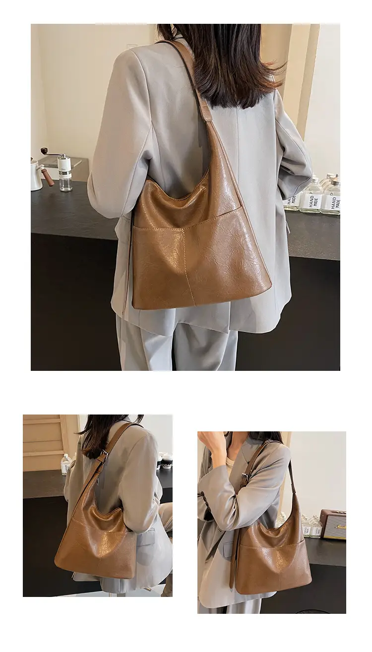 Women's Large Capacity Shoulder Bag Brown Leather — feature 10