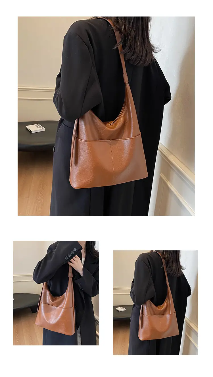 Women's Large Capacity Shoulder Bag Brown Leather — feature 11