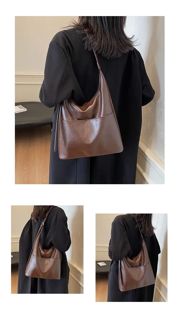 Women's Large Capacity Shoulder Bag Brown Leather — feature 12