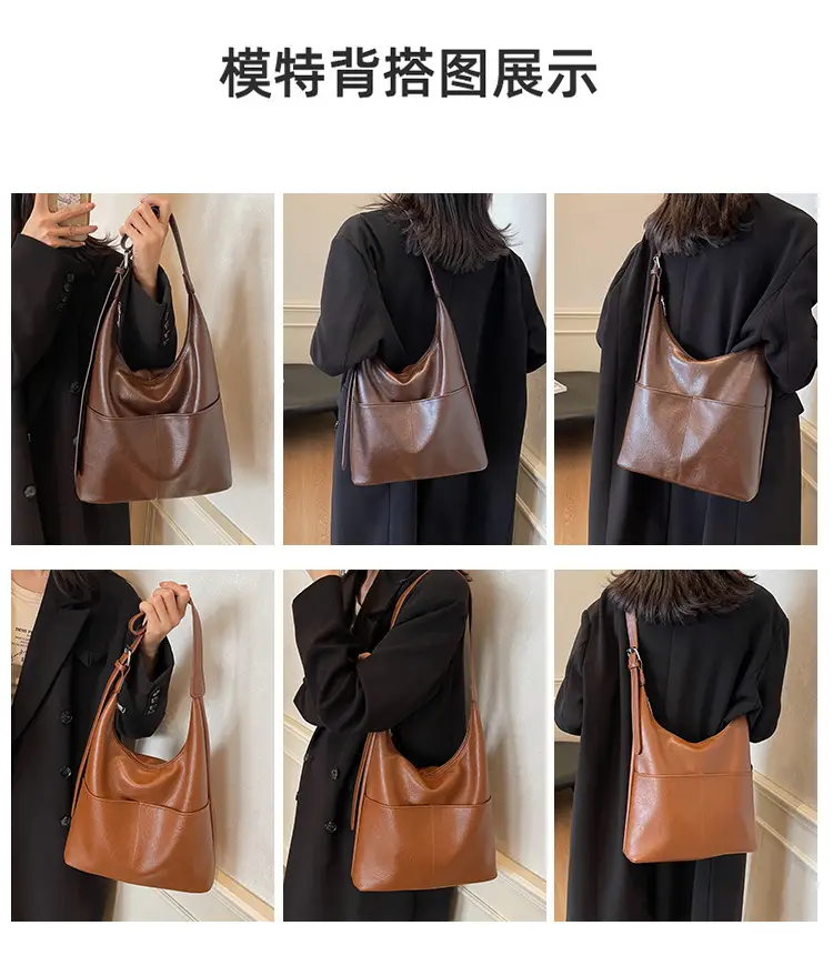 Women's Large Capacity Shoulder Bag Brown Leather — feature 8