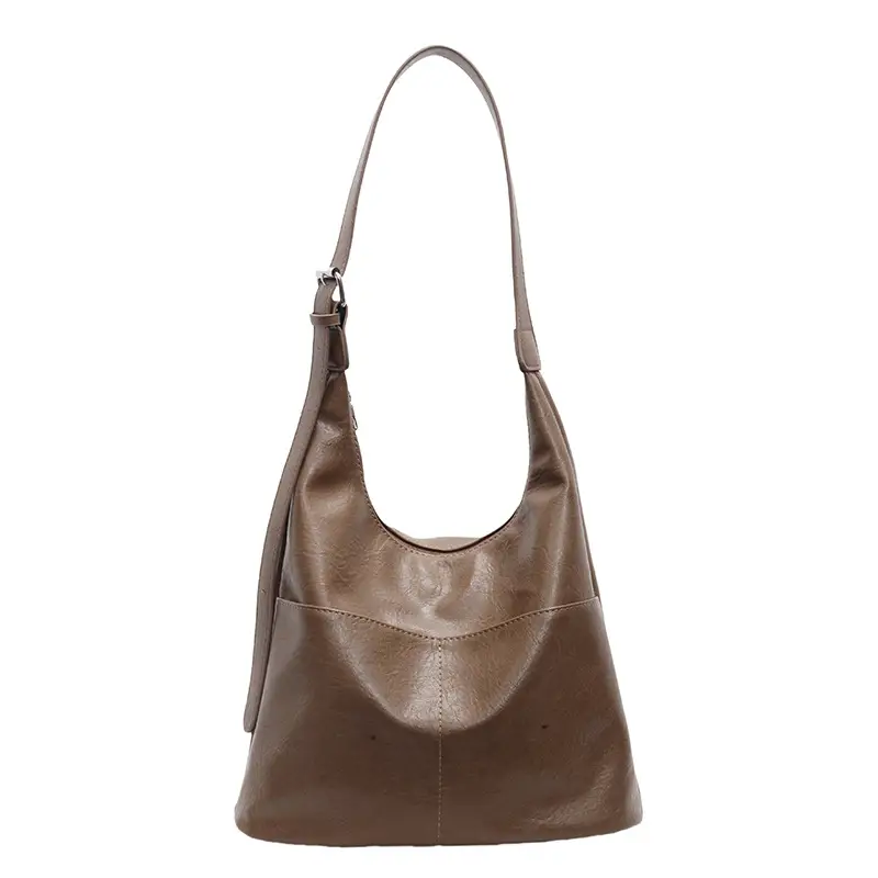 Women's Large Capacity Shoulder Bag Brown Leather - Image 2
