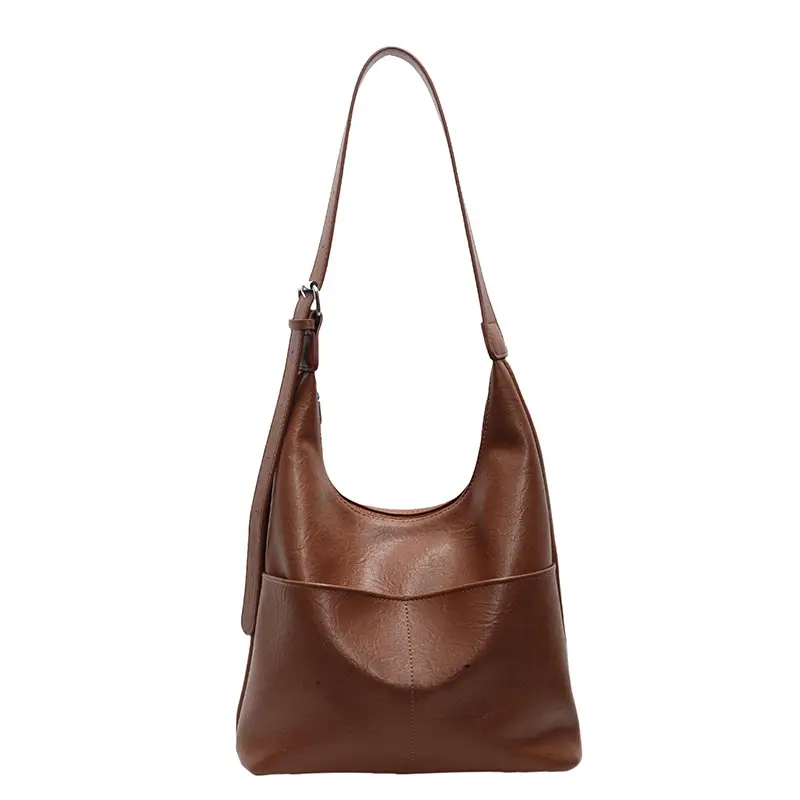 Women's Large Capacity Shoulder Bag Brown Leather - Image 4