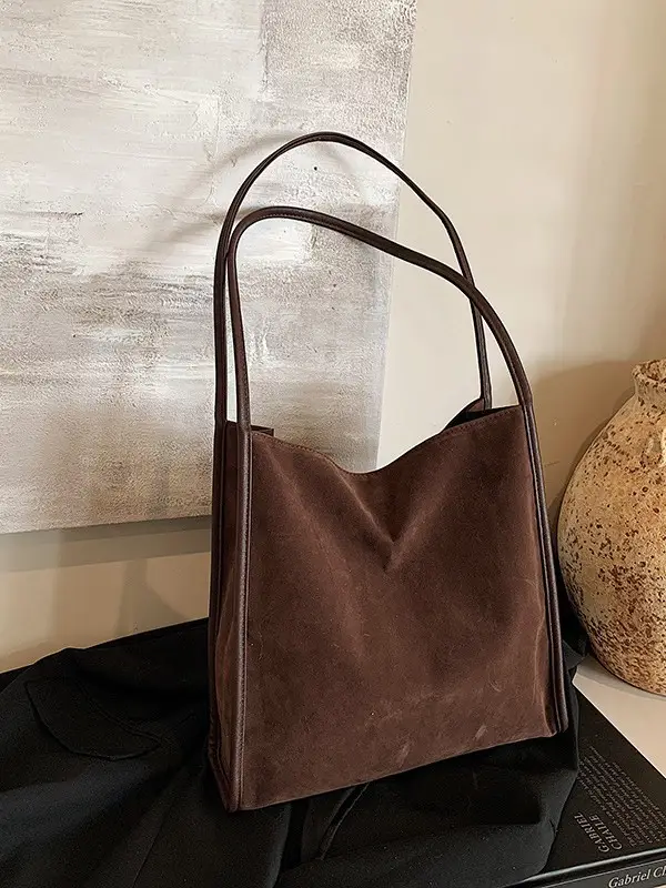 Women Retro Maroon Shoulder Bag Autumn Winter Commuter Tote - Image 6
