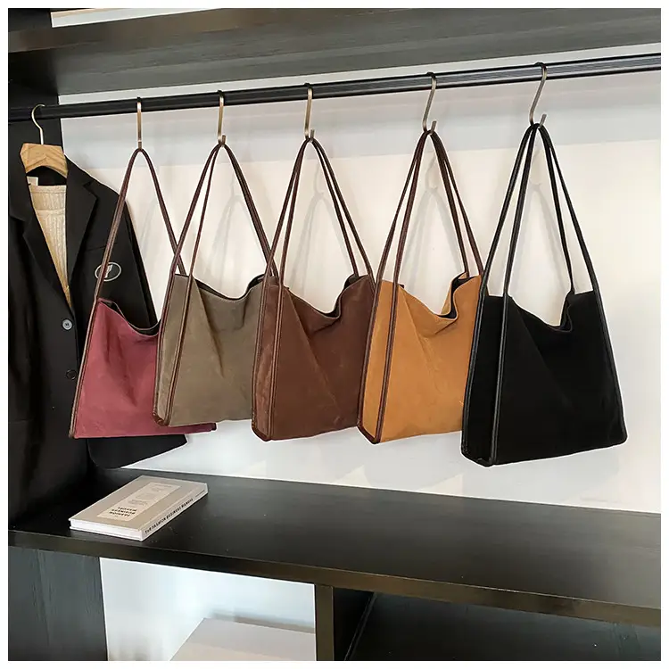 Women Retro Maroon Shoulder Bag Autumn Winter Commuter Tote — feature 1