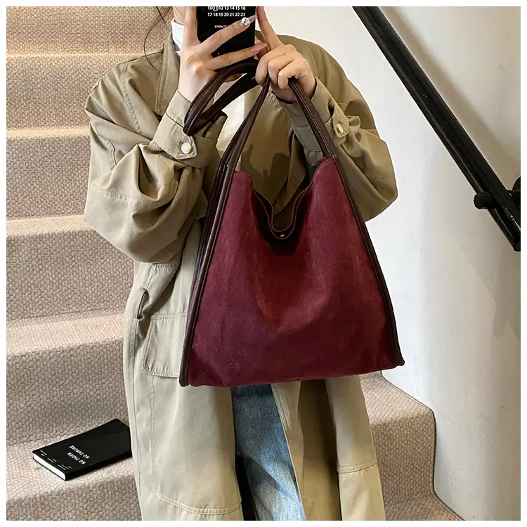 Women Retro Maroon Shoulder Bag Autumn Winter Commuter Tote — feature 18