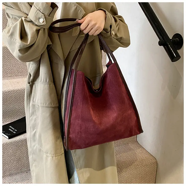 Women Retro Maroon Shoulder Bag Autumn Winter Commuter Tote — feature 19