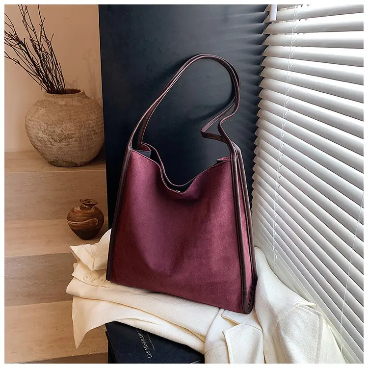 Women Retro Maroon Shoulder Bag Autumn Winter Commuter Tote — feature 35