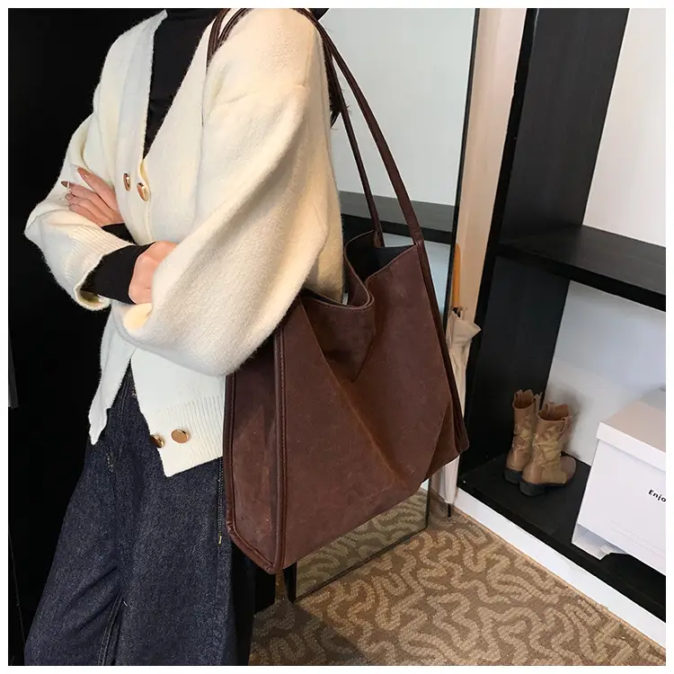 Women Retro Maroon Shoulder Bag Autumn Winter Commuter Tote — feature 6