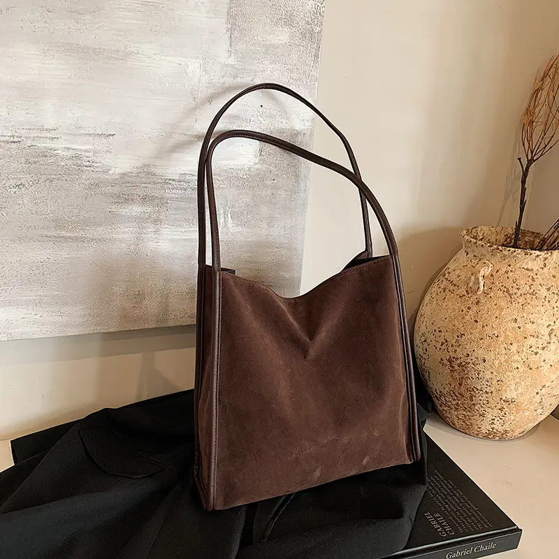 Women Retro Maroon Shoulder Bag Autumn Winter Commuter Tote - Image 5