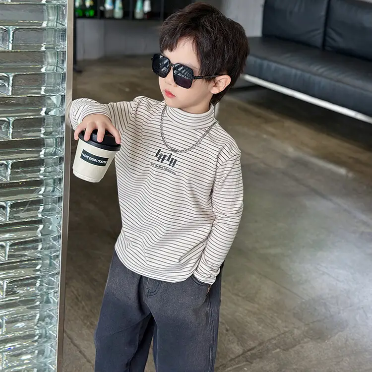 Boys Striped T-Shirt High Collar Autumn Winter 2024 - Image 5
