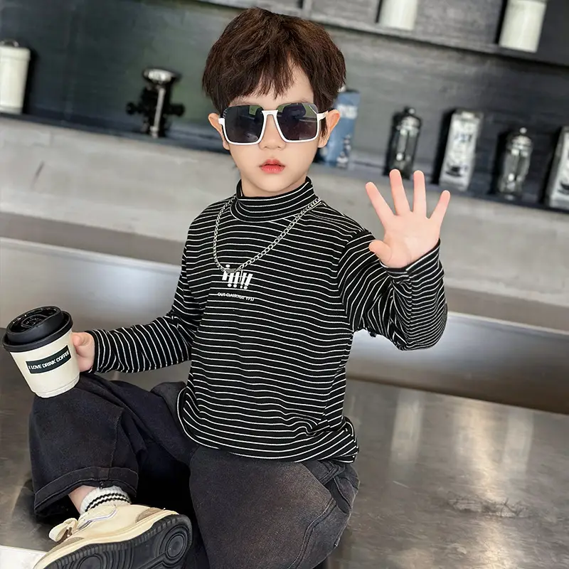 Boys Striped T-Shirt High Collar Autumn Winter 2024 - Image 6