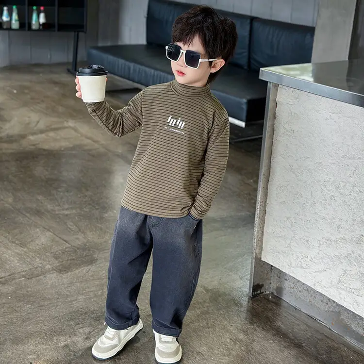 Boys Striped T-Shirt High Collar Autumn Winter 2024 - Image 7