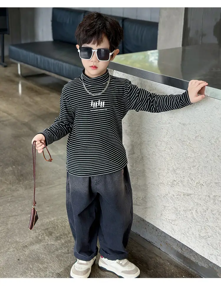 Boys Striped T-Shirt High Collar Autumn Winter 2024 — feature 10