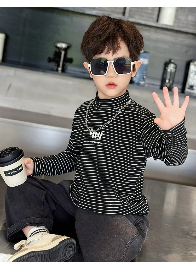 Boys Striped T-Shirt High Collar Autumn Winter 2024 — feature 11