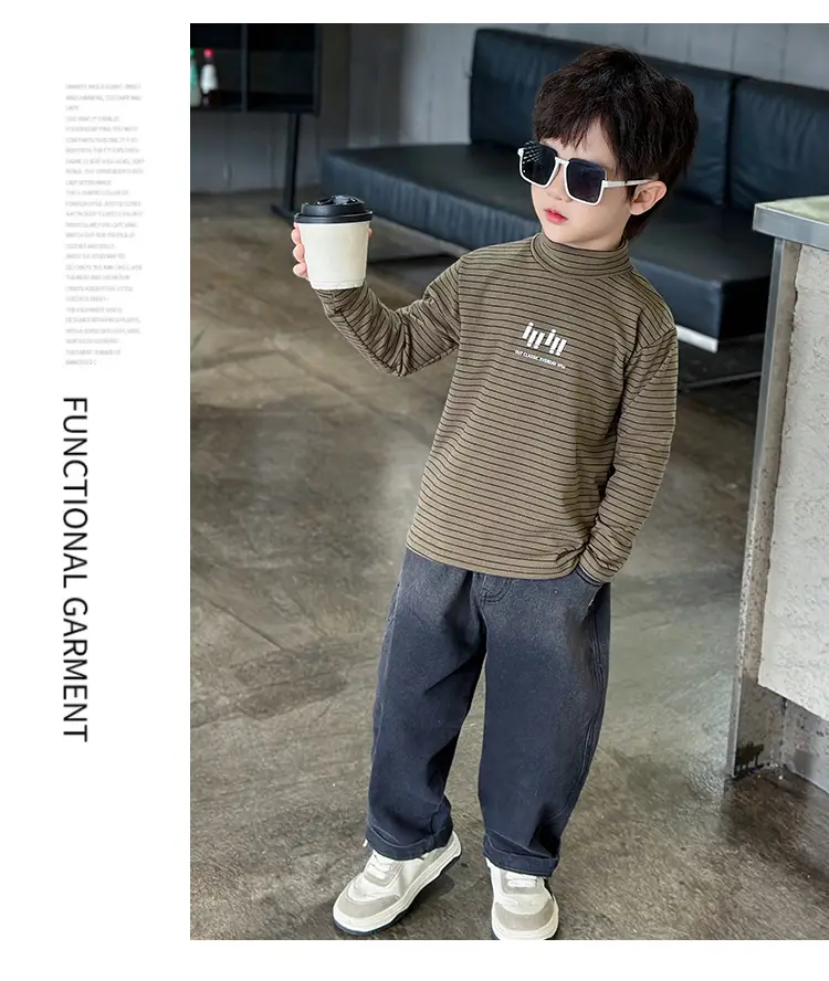 Boys Striped T-Shirt High Collar Autumn Winter 2024 — feature 12