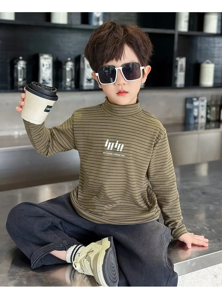 Boys Striped T-Shirt High Collar Autumn Winter 2024 — feature 13
