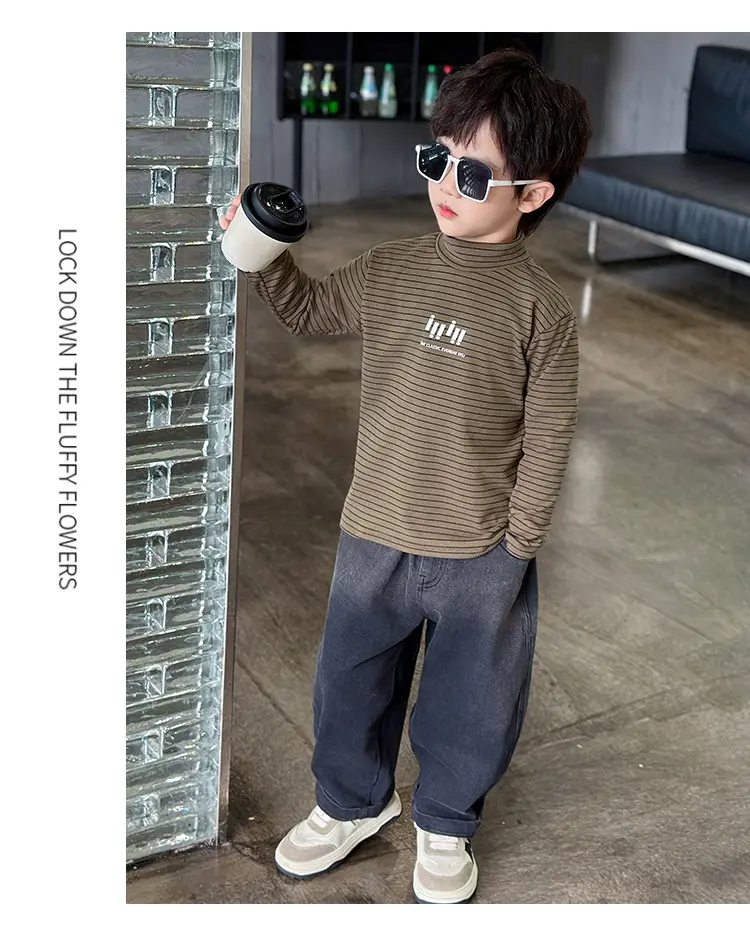 Boys Striped T-Shirt High Collar Autumn Winter 2024 — feature 14