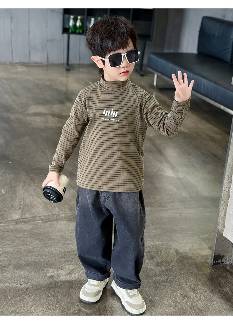 Boys Striped T-Shirt High Collar Autumn Winter 2024 — feature 15