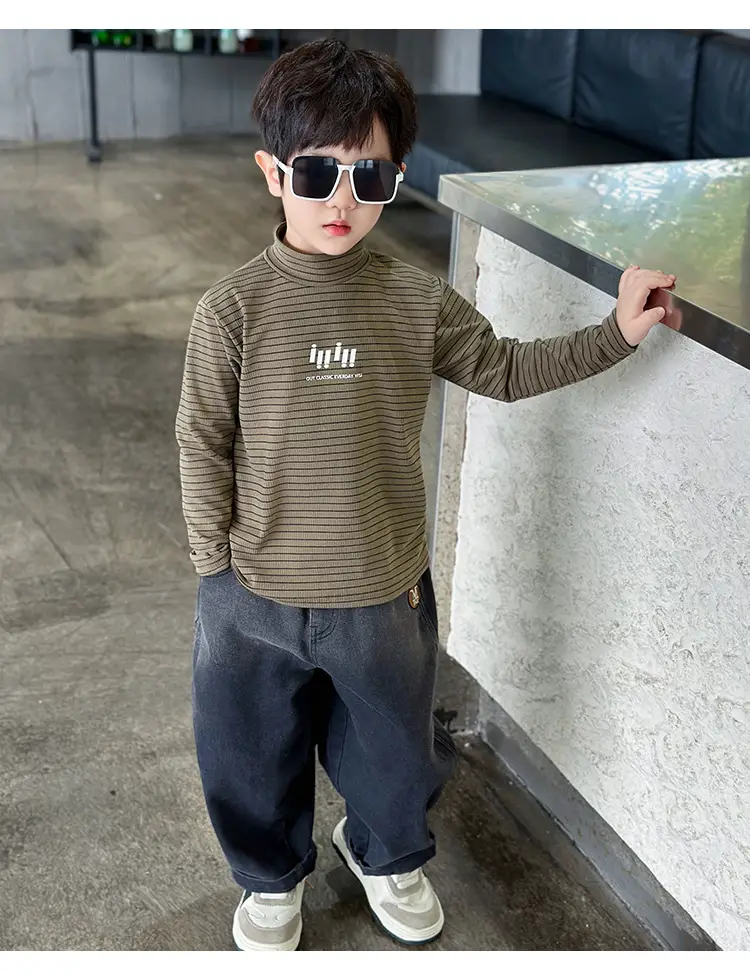 Boys Striped T-Shirt High Collar Autumn Winter 2024 — feature 16