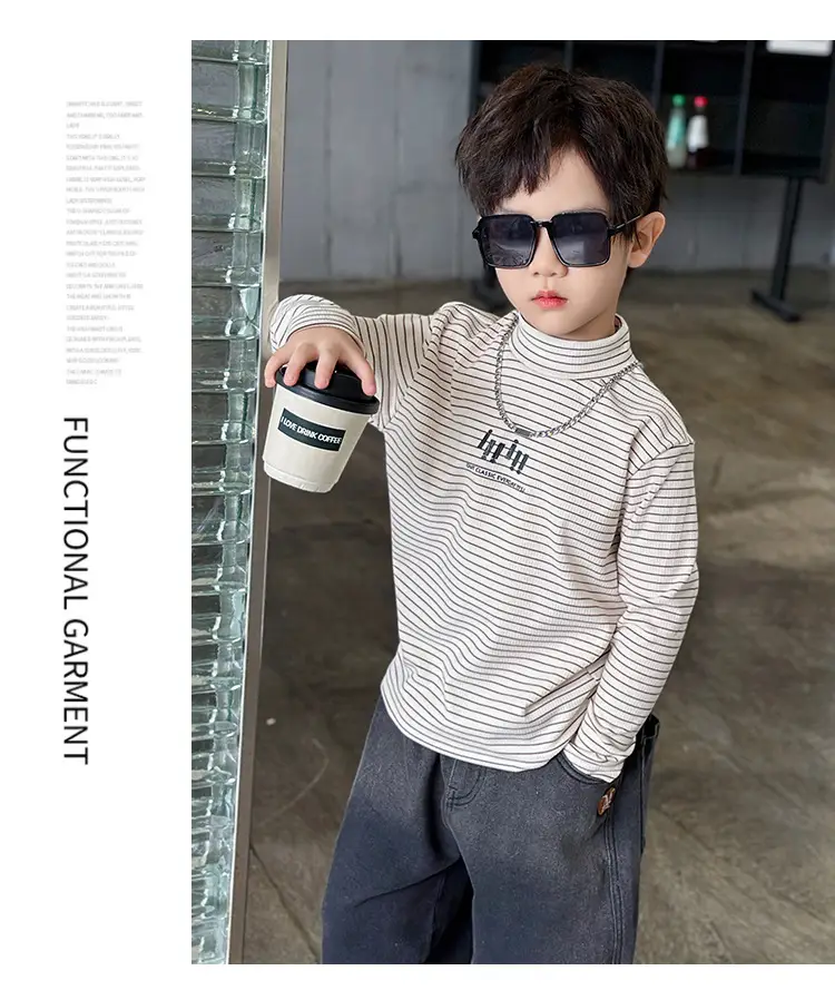 Boys Striped T-Shirt High Collar Autumn Winter 2024 — feature 18