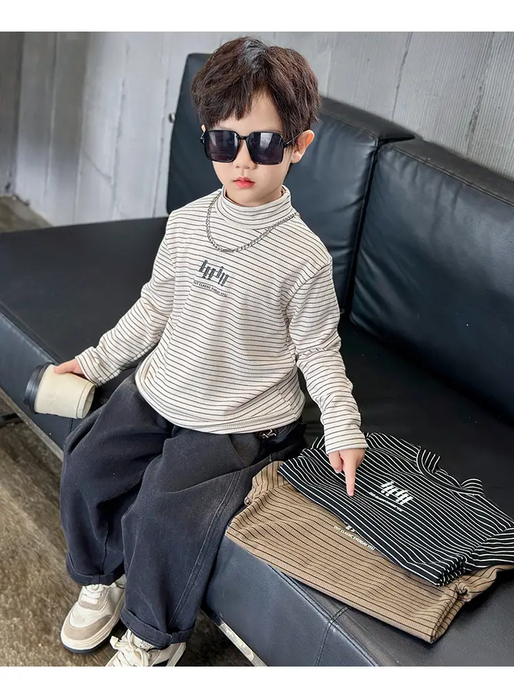 Boys Striped T-Shirt High Collar Autumn Winter 2024 — feature 19