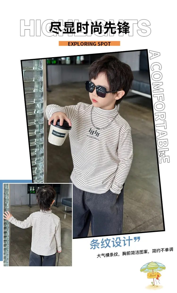 Boys Striped T-Shirt High Collar Autumn Winter 2024 — feature 2