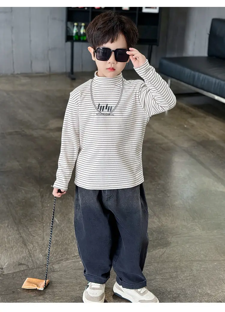 Boys Striped T-Shirt High Collar Autumn Winter 2024 — feature 21