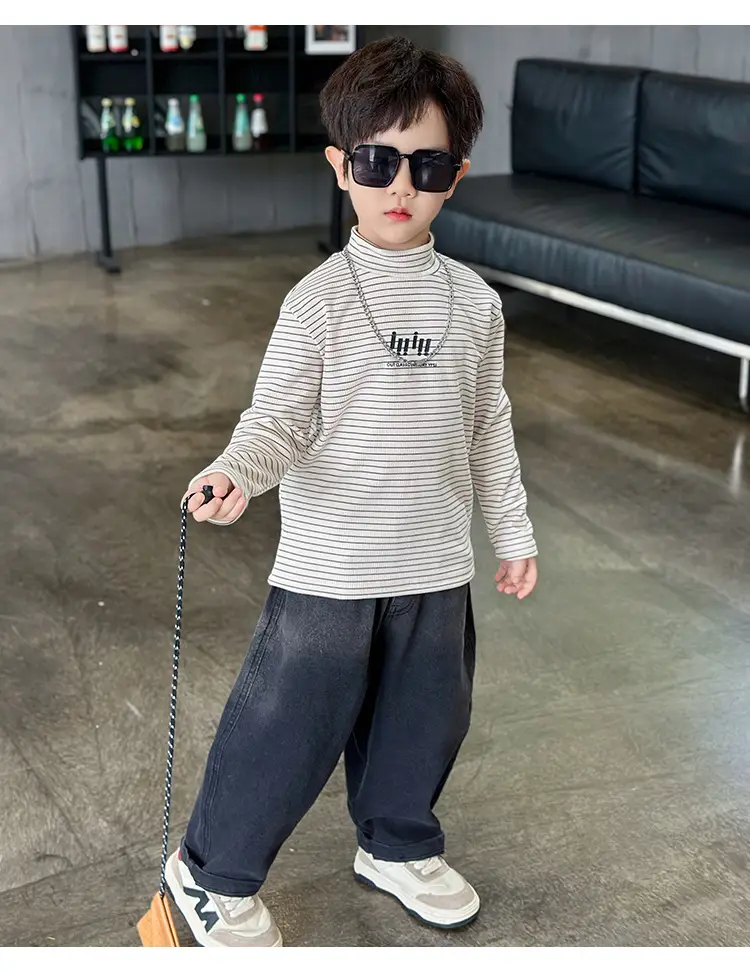 Boys Striped T-Shirt High Collar Autumn Winter 2024 — feature 22