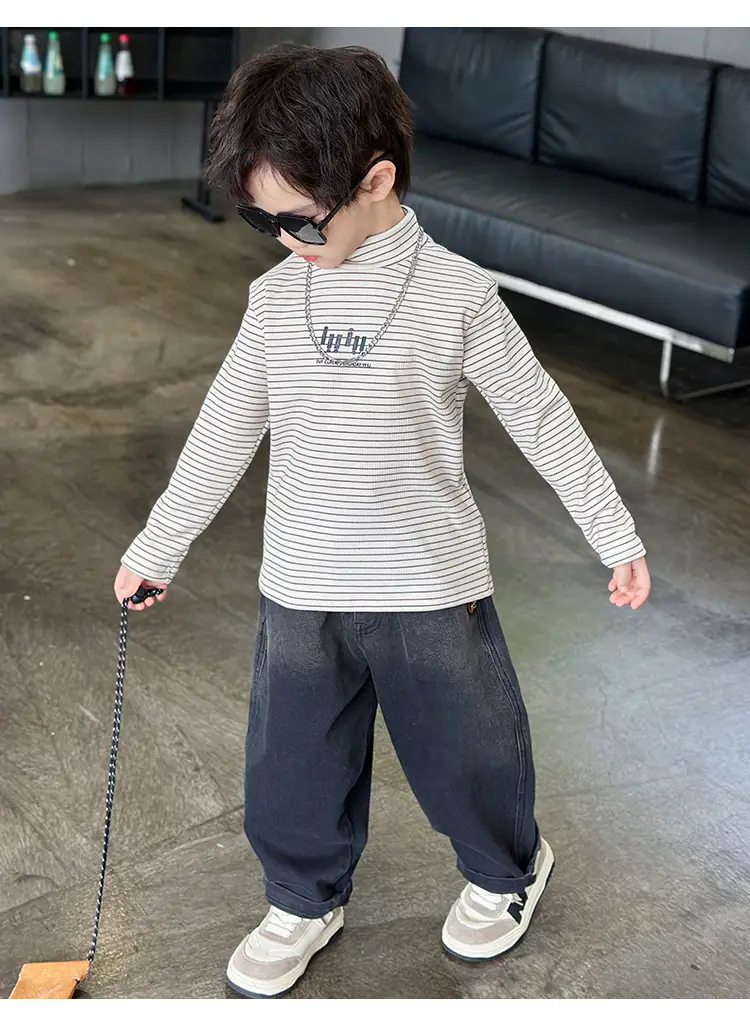 Boys Striped T-Shirt High Collar Autumn Winter 2024 — feature 23