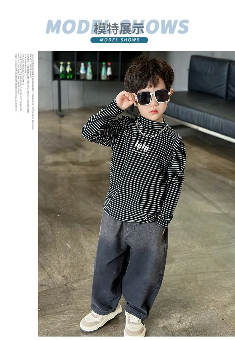 Boys Striped T-Shirt High Collar Autumn Winter 2024 — feature 7