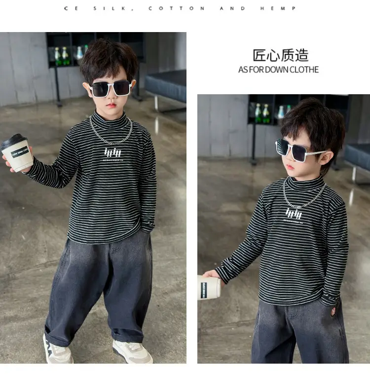 Boys Striped T-Shirt High Collar Autumn Winter 2024 — feature 8
