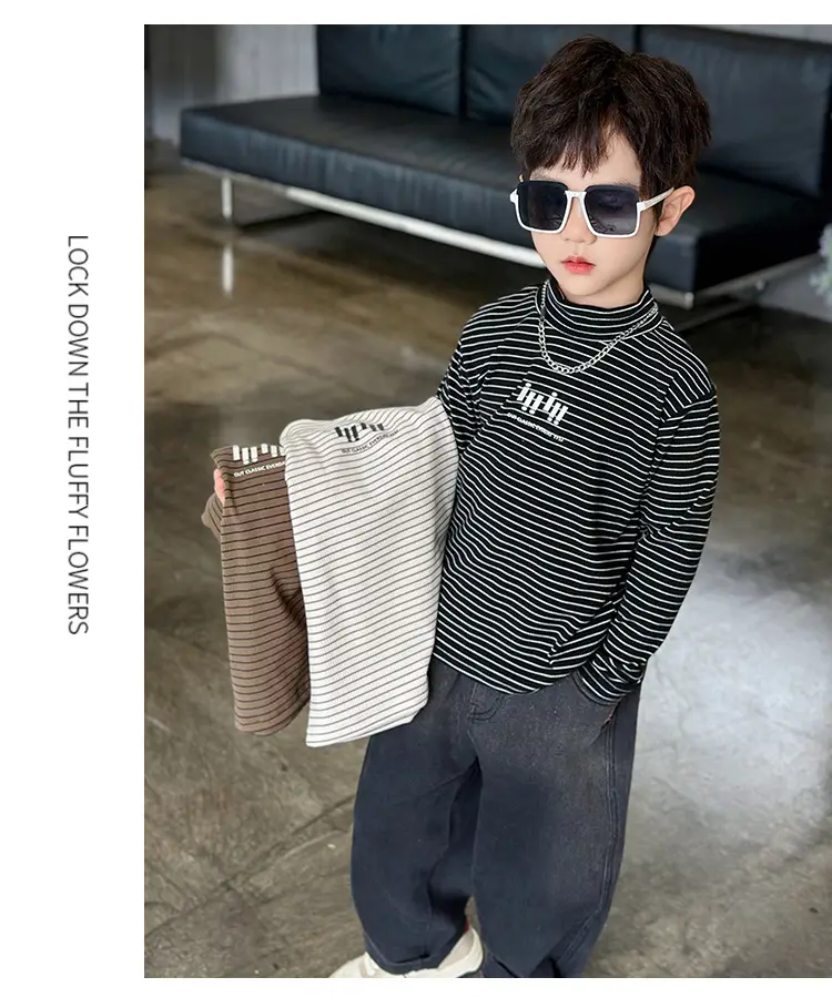 Boys Striped T-Shirt High Collar Autumn Winter 2024 — feature 9