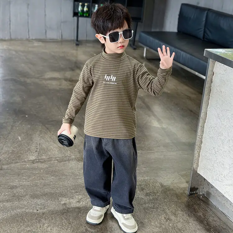 Boys Striped T-Shirt High Collar Autumn Winter 2024 - Image 2