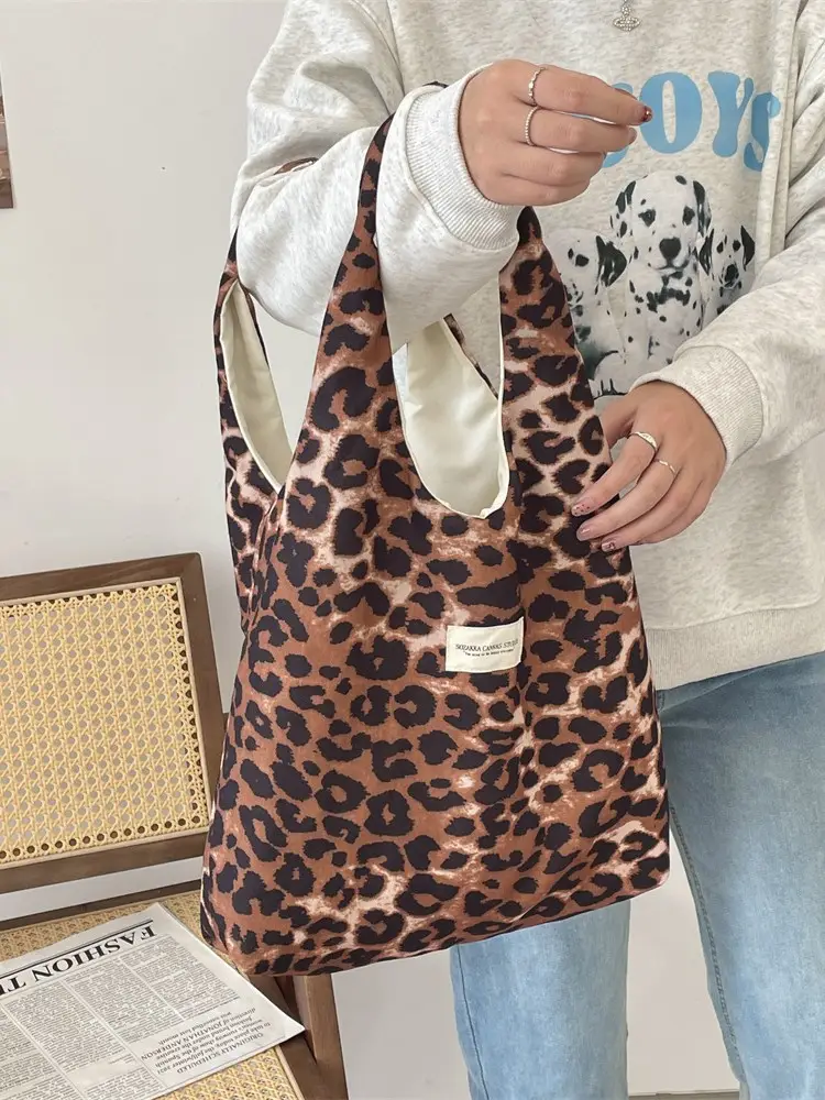 Vintage Leopard Print Shoulder Bag Large Capacity Casual - Image 4