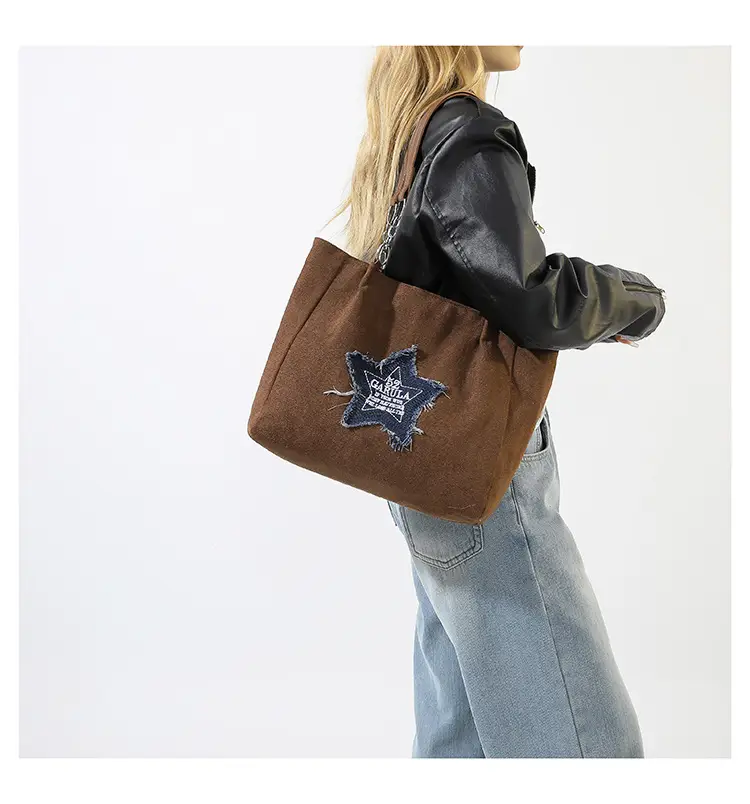 Western Style Fringed Star Shoulder Bag Black Suede — feature 15