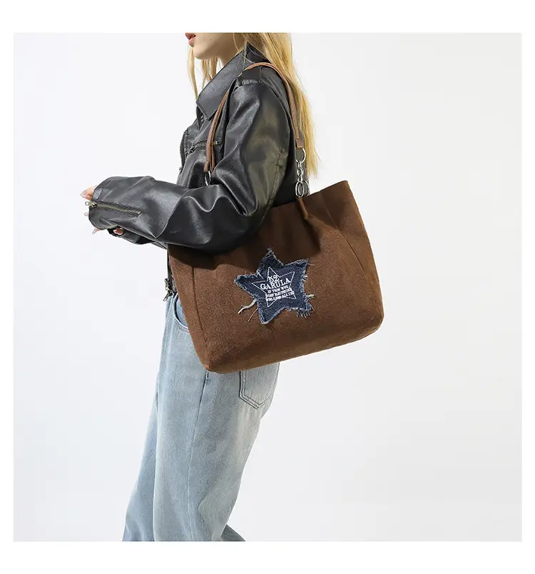 Western Style Fringed Star Shoulder Bag Black Suede — feature 16