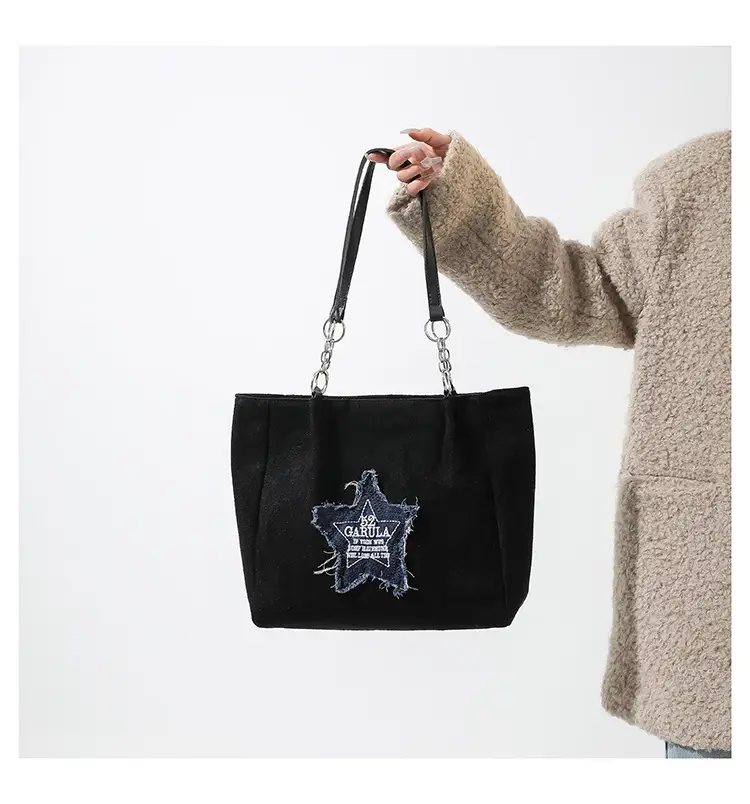 Western Style Fringed Star Shoulder Bag Black Suede — feature 19