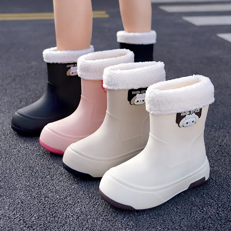 Japanese-type Rain Boots Women's Sweet Outer Wear Mid-tube Rain Boots Kitchen Work Wear-resistant Rubber Shoes fleece-lined Warm Non-slip Waterproof Shoes - Image 11